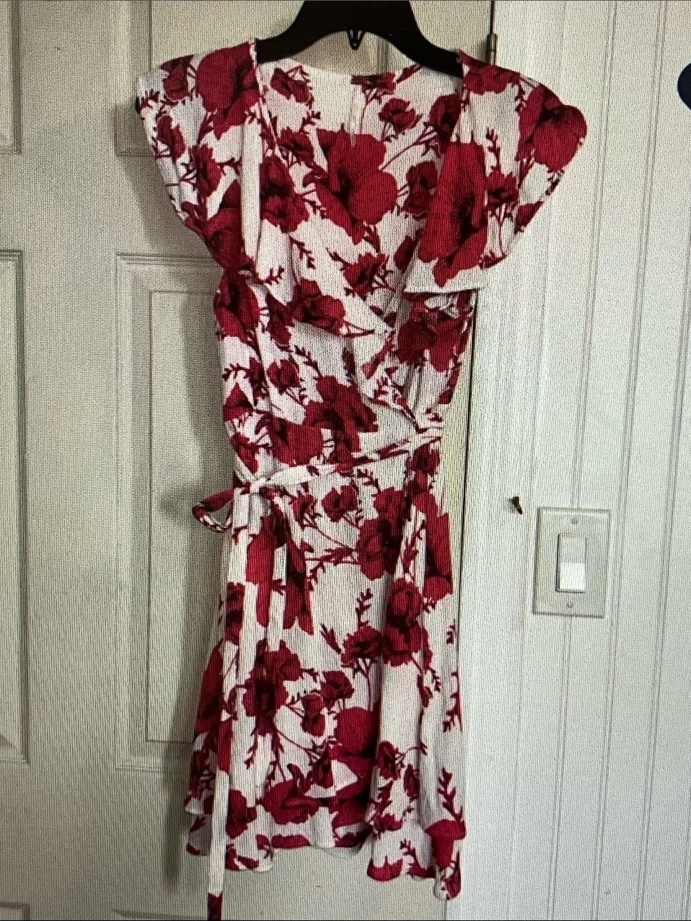 Free People Red Floral Wrap Mini Dress on White
